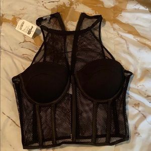 Black mesh crop top